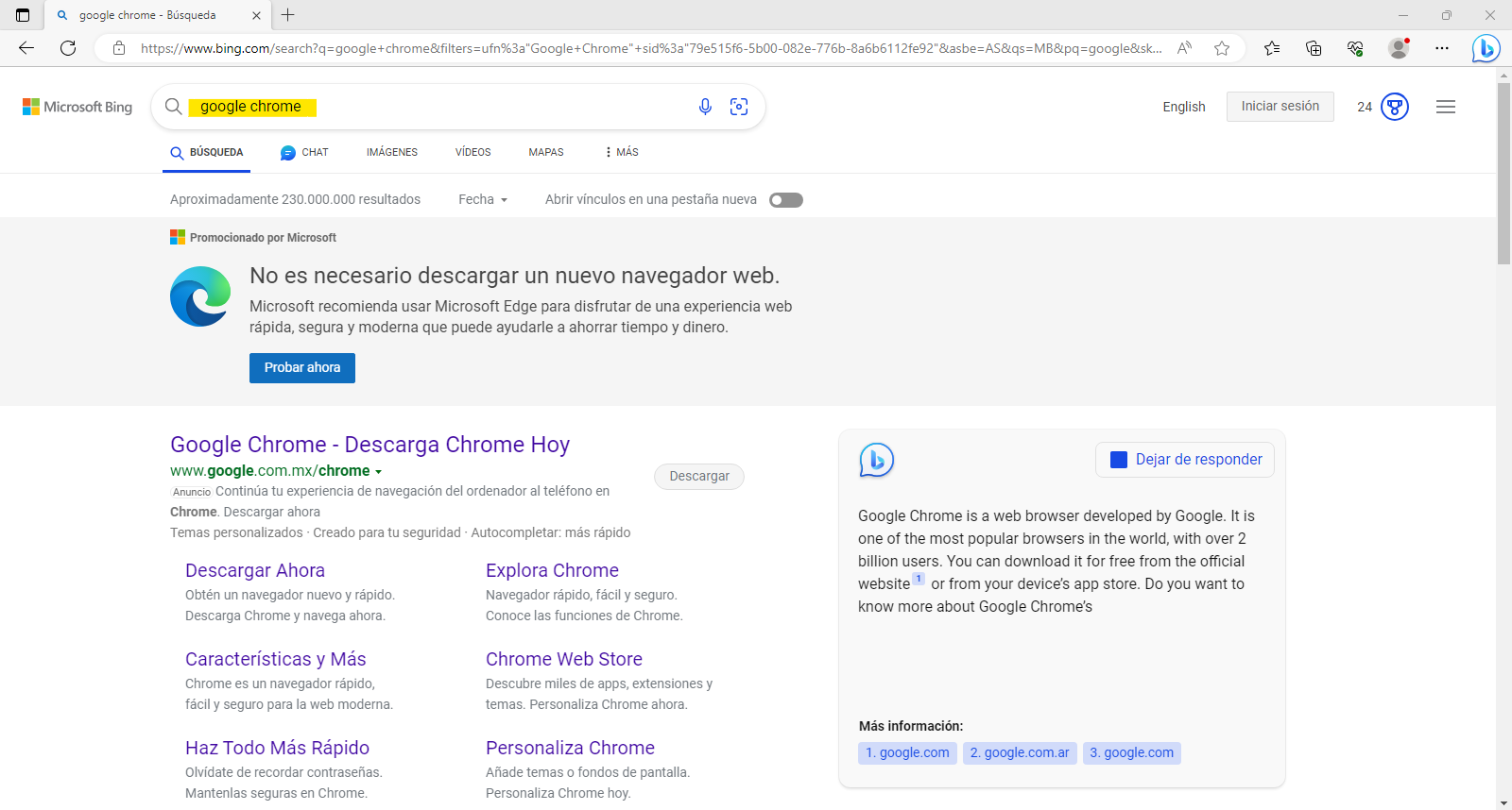 Utiliza otro navegador para descargar Google Chrome